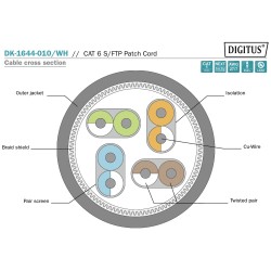 DK-1644-010/WH, Пач кабел Cat.6 1m SFTP бял, Assmann