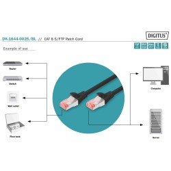 DK-1644-0025/BL, Пач кабел Cat.6 0.25m SFTP черен, Assmann