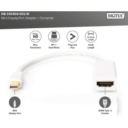 DB-340404-001-W, MiniDisplayPort към HDMI адаптер кабел 0,15м Assmann