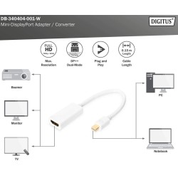 DB-340404-001-W, MiniDisplayPort към HDMI адаптер кабел 0,15м Assmann