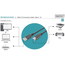 DB-300115-018-S, USB 3.0 кабел A-B, M/M 1.8m Assmann