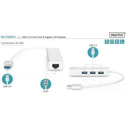 DA-70250-1, USB 3.0 Хъб 3 порта/Gigabit LAN