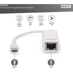 DN-3024, USB Type C 3.0 Gigabit Ethernet Adapter 10/100/1000 Mbps, Chipset:RTL8153