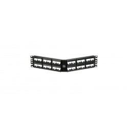 CPPLA48WBLY, Mini Com 48-port modular angled patch panel with faceplates in black, with label and label covers, (2RU).