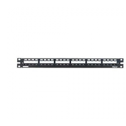 CP24WSBLY, Mini Com 24-port modular all metal shielded patch panel with built-in strain relief bar in black, (1 RU).