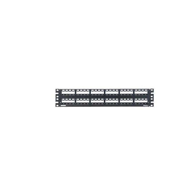 CP48WSBLY, Mini Com 48-port modular all metal shielded patch panel with built-in strain relief bar in black, (2 RU).