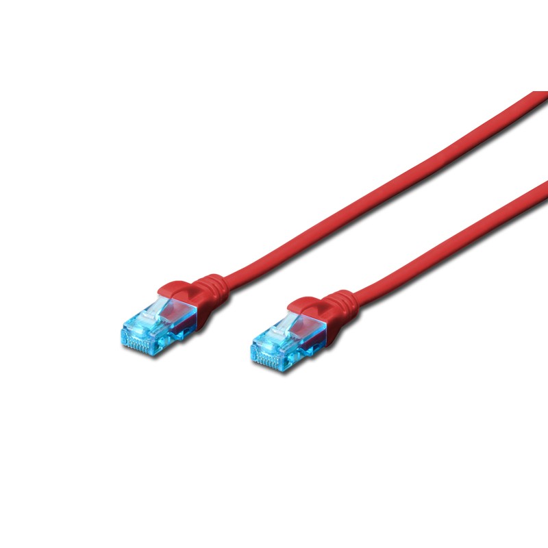 DK-1511-005/R / DK-1512-005/R, Пач кабел Cat.5e 0,5m UTP червен, Assmann