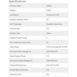 U10S32V, SMARTZONE UPS, 10kVA, 7U (3U UPS + 4U EBP), 380/400V, VRLA, 3 Ph, Double-Conv. On-Line Power Protection & Rail Kit